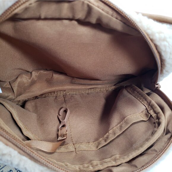Sherpa and Cordoroy Belt Bag Gold Fanny Pack Beige - Picture 7 of 10